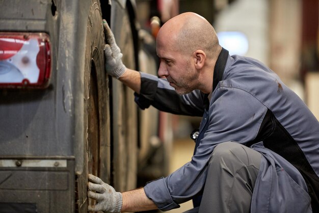 Mechanic performing tire repair